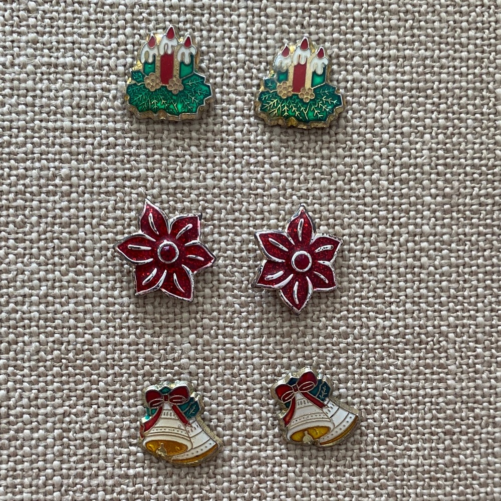 Bundle/3 Vintage Christmas Themed Pierced Earring Sets